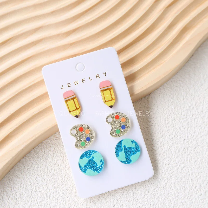 2026 Fashion Women Acrylic Earrings Back to School Cute Teacher's Day Printing Wholesale Small Business