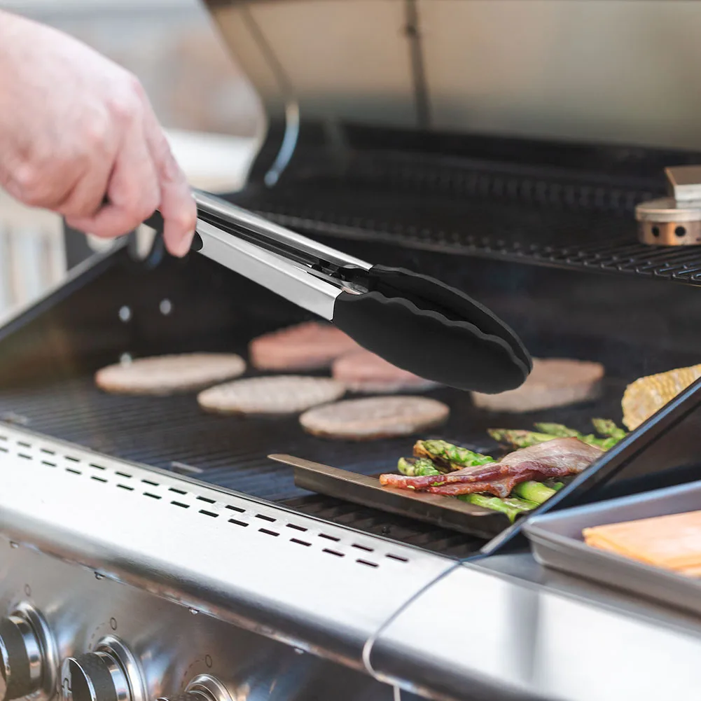 شواء شواء ملقط الفولاذ المقاوم للصدأ مكافحة السمط الخبز مشبك أطعمة سلطة الخبز تخدم أداة غير عصا للمطبخ الشواء #4