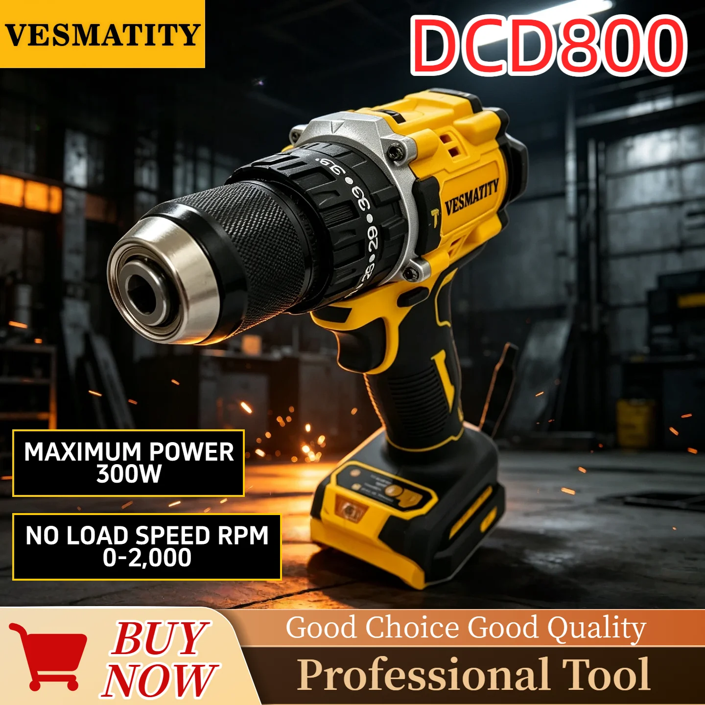 Vesmatity DCD800 For DeWALT Battery 20V Brushless Compact Drill Driver 90Nm Torque 2 Speed Cordless Tool for Home Workshop