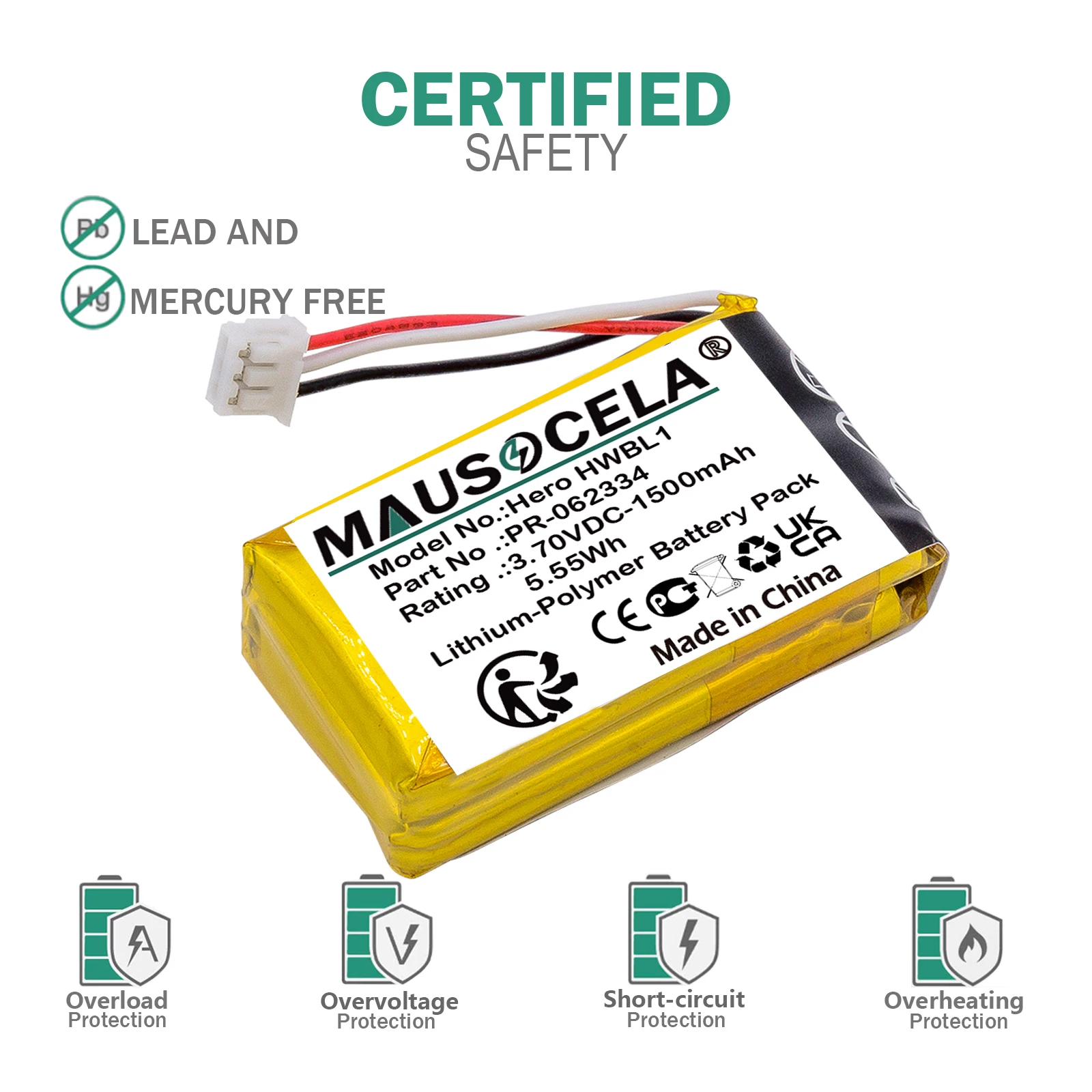 1500mAh Camera Battery For Gopro:PR-062334,Hero HWBL1,CHDHA-301,Hero Plus,Hero +,+Toolkit--Li-Polymer--3.70V--1500mAh / 5.55Wh