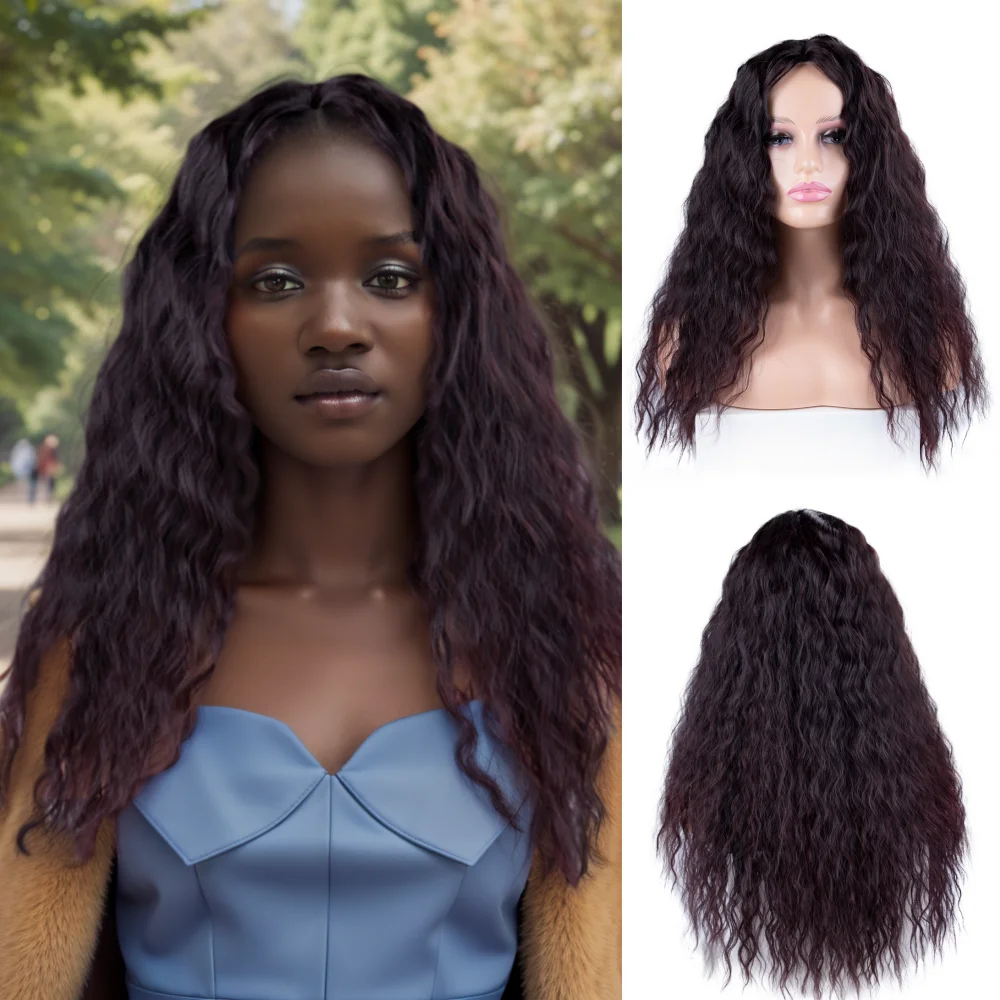 

Long Curly Synthetic Wigs for Black Women 22 Inch Afro Curly Synthetic Hair Wigs Rubber Scalp Part Heat Resistant Afro Hair Wigs