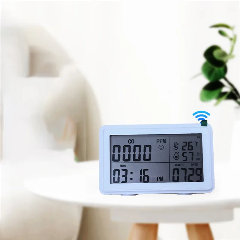 APPLIA-Tuya Wifi Smart Desktop Clock With Alarm Calendar Thermometer Hygrometer CO Detector LCD Display For Alexa And Google