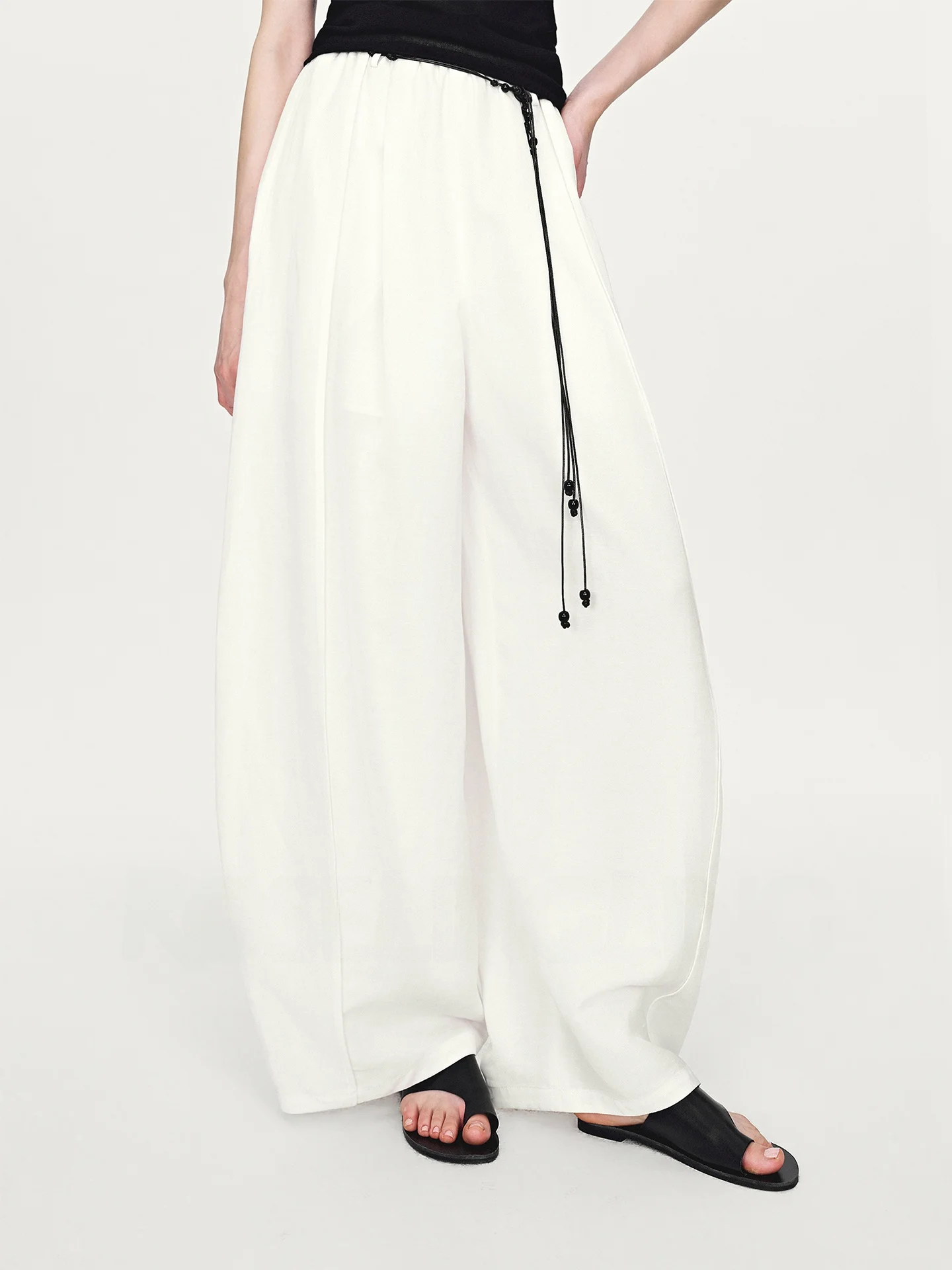 

Широкие брюки RoseLingLing из ацетата, лиоцелла и льна с эластичным поясом, легкие, свободного кроя, повседневные брюки-баллоны