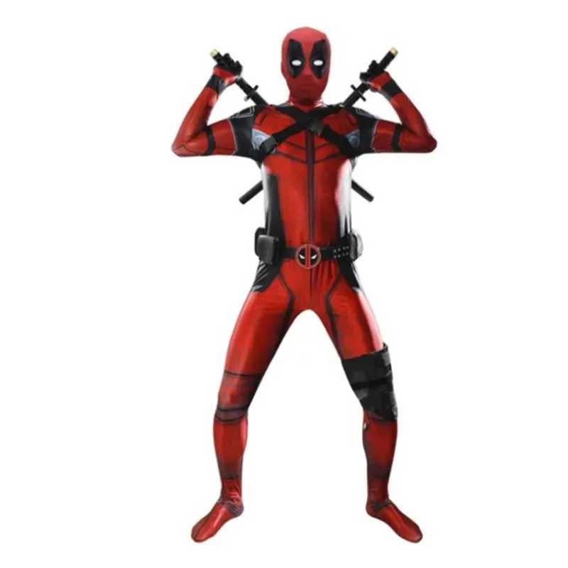 5pcs Deadpool Anime Kids Adult Superhero Deadpool Cosplay Costumes Bodysuit Attached Mask Suits Halloween Party for Boy Girls