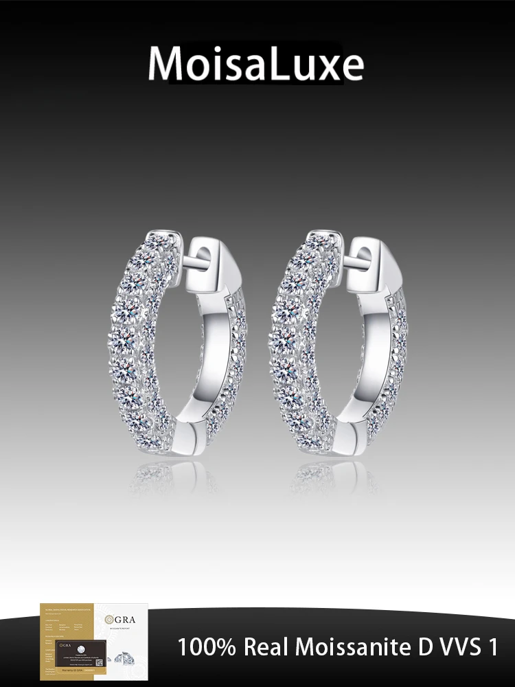 

MoisaLuxe Official Store Plata Sterling 925 Silver Round Full Inlaid Moissanite Earrings Hoops Piercing Clavicle Chain Items