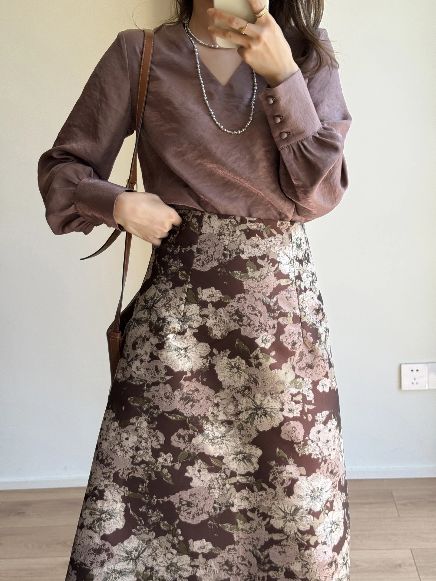 

Ретро-юбка с цветочным принтом и эффектом разводов, с завышенной талией, стройнящая, в стиле Хепберн, кофейного цвета, А-силуэт, для женщин, для путешествий, повседневная, для работы