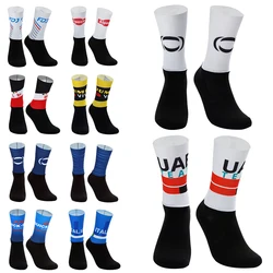 LASER CUT ONE PAIR 2024 INEOS QUICK STEP ALPECIN FENIX TEAM Cycling Socks Antislip Bike Bicycle Racing MITI Breathable Socks