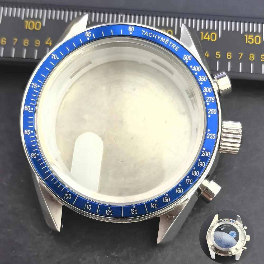 39.7mm VK63 Case Moon Metal Case 32.5mm Dial Fit vk63 movement Chronograph Case Bezel Man Watch Sealed Back Moon Watch