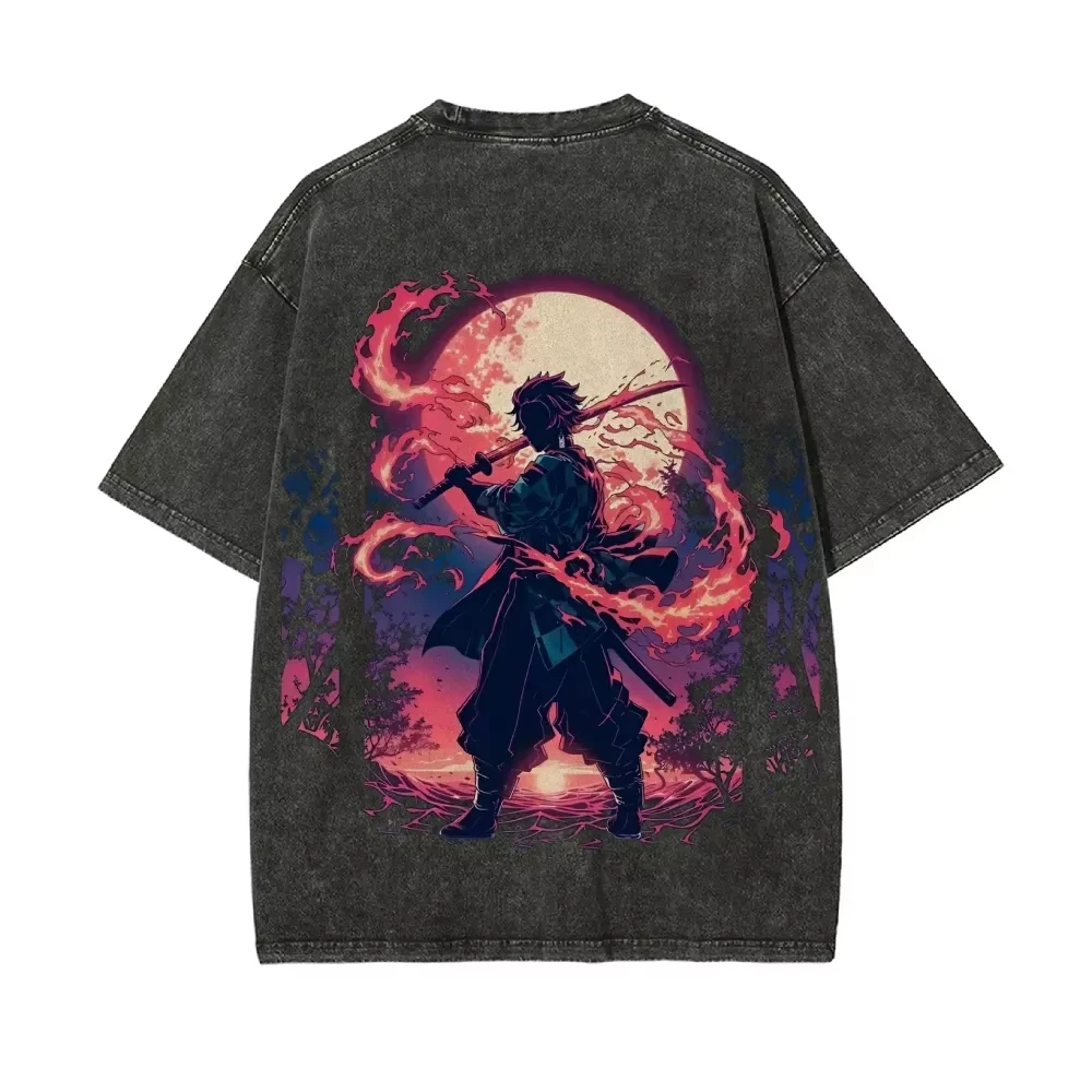 2026 Demon Slayer Anime Bedrucktes T-Shirt für Herren und Damen, gewaschenes T-Shirt, hochwertiges Vintage Baumwoll-T-Shirt, Harajuku Y2K Oberteile