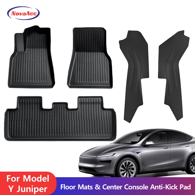 

Car Floor Mats Center Console Anti-Kick Pad For Tesla Model Y Juniper 2025 TPE Trunk Protection Liners Double Layer Foot Carpets