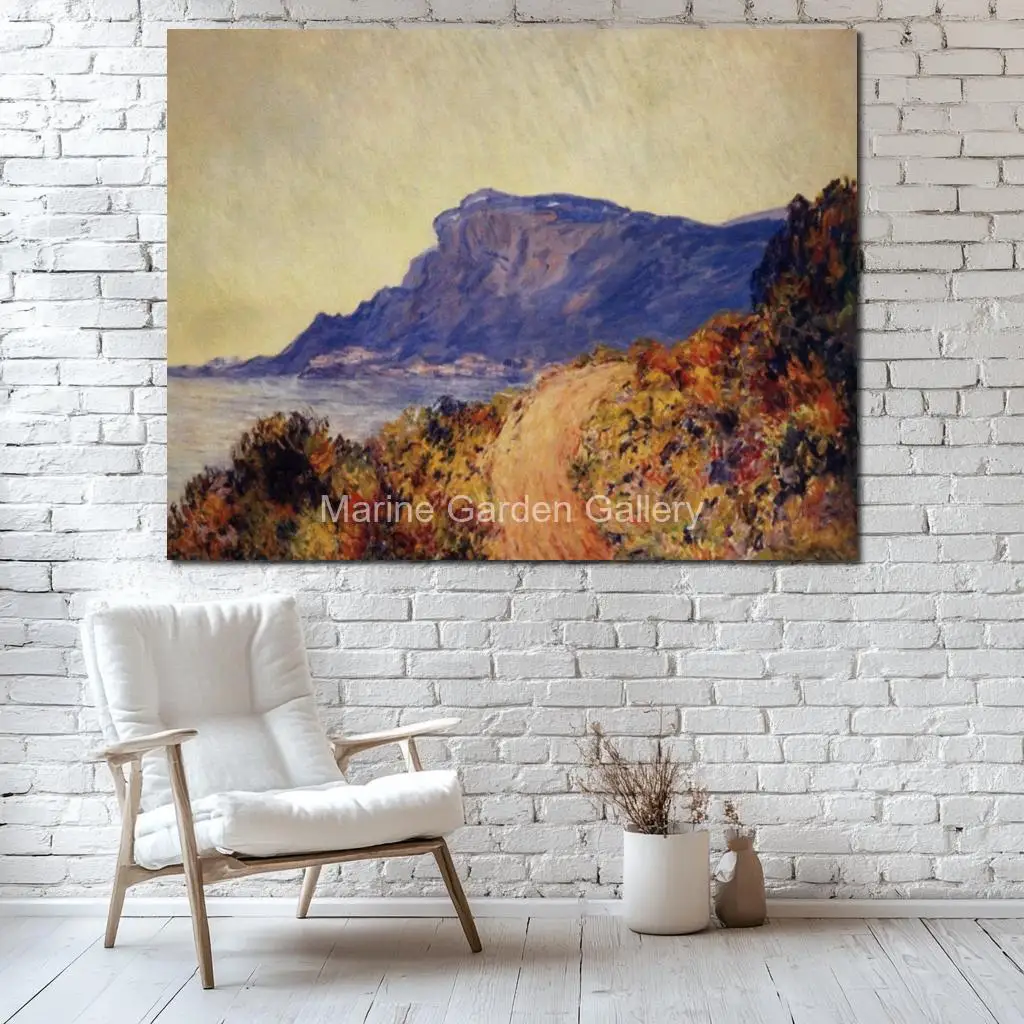 Hand Painted Oil on Canvas Claude Monet Coastal Road Cap Martin Near Menton Art Reproduction Abstract for Kitchen Wall Decor