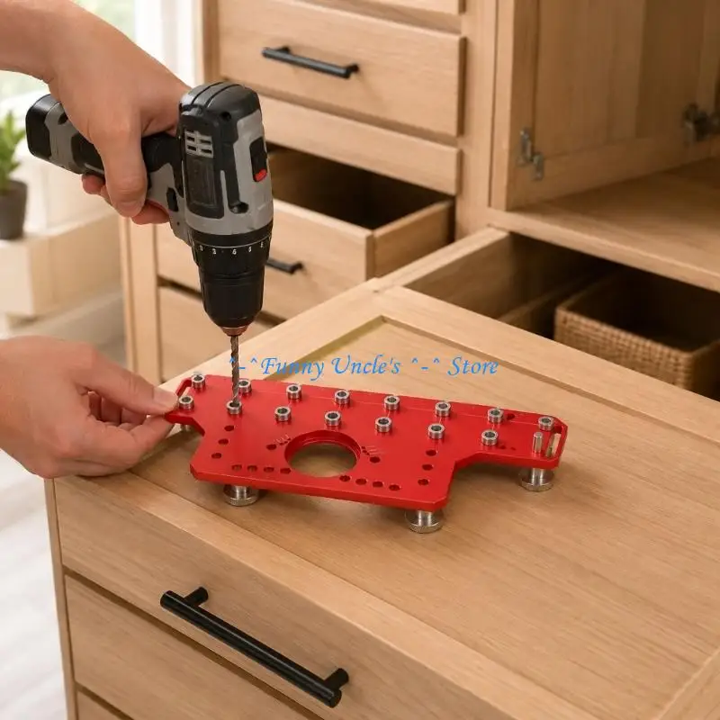 E7CD Woodworking Drilling Guide for Cabinet Hardware Layout, Aluminum Plate Position Tool with Guide Bushings for Shelf Pin