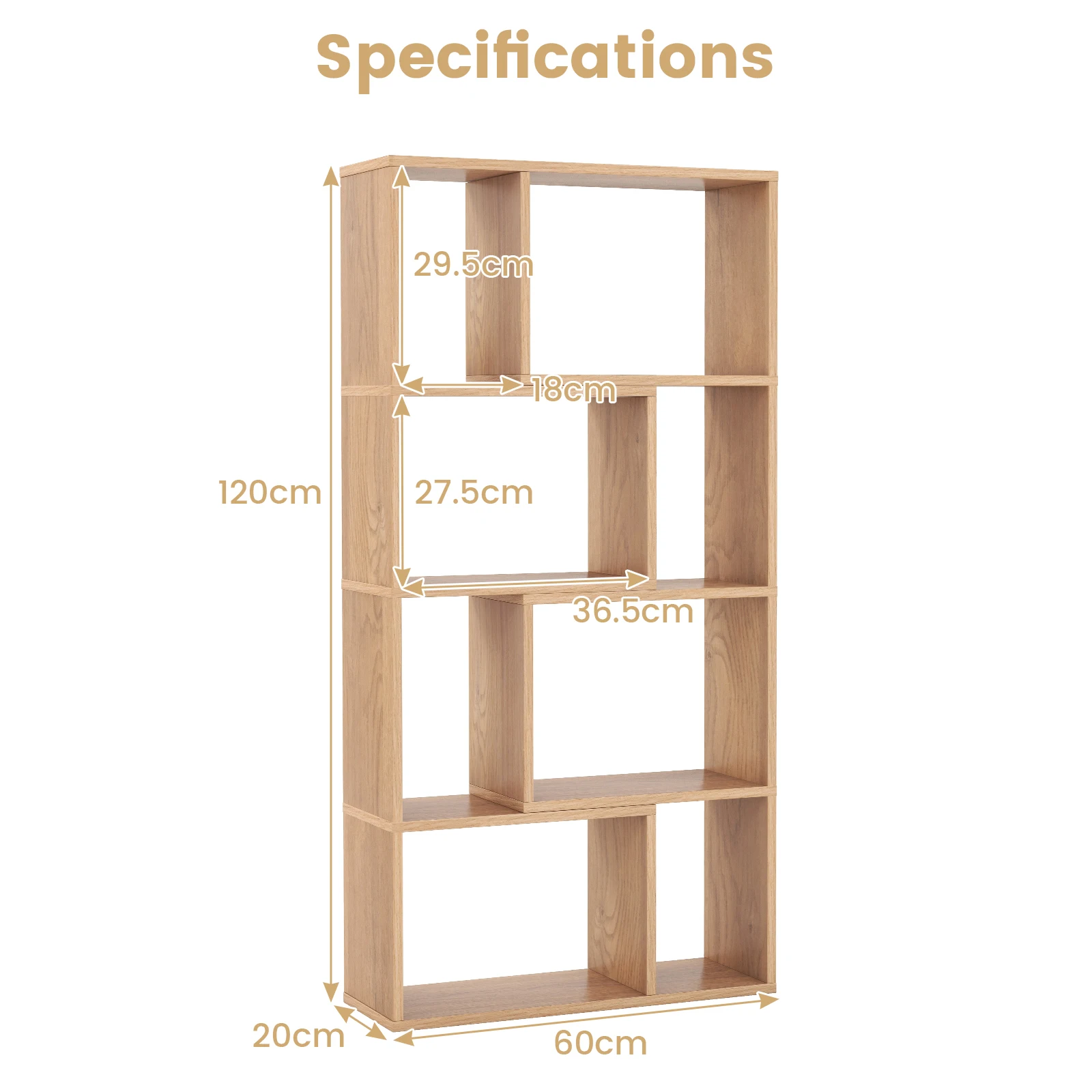 GOFLAME Modern 4-Tier Geometric Bookshelf, 8-Cube Storage Organizer, 120 CM Wooden freestanding Bookcase