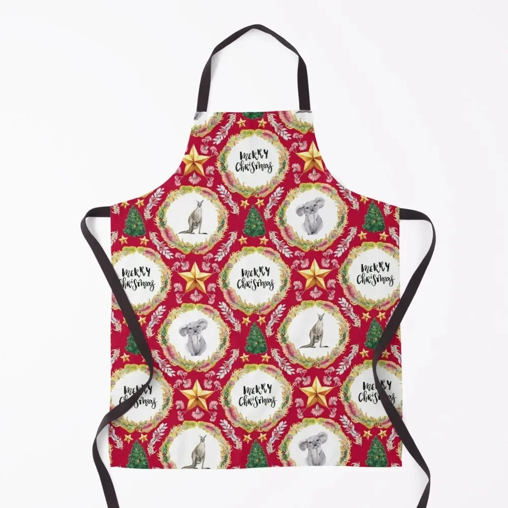 

Merry Christmas - An Australian Christmas Print Apron Home Cleaning cookings for women Apron