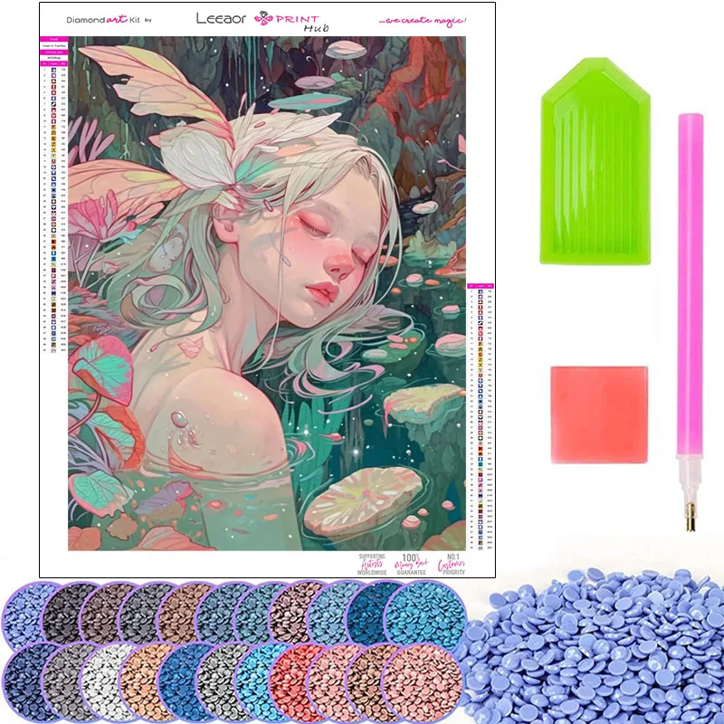 

Diamond Painting Lake Flower Fairy 2024 New Graffiti Illustration Mosaic Cross Stitch Round Diamond Kit Beginner Handmade Decor