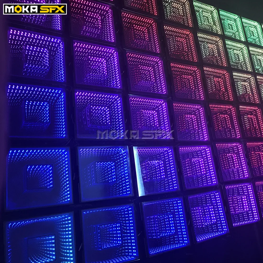 MOKA 10x10 pies espejo LED 3D pista de baile luz de escenario vidrio templado grueso RGB suelo de baile interior al aire libre 36 unids/lote