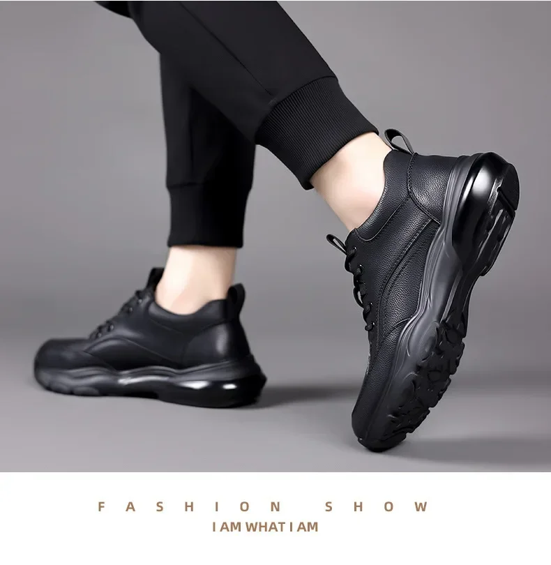 2024 New Designer Black Platform Sneakers for Men Fashion Casual Spring Autumn Soft Sole Cow Leather Shoes Man Zapatos De Hombre