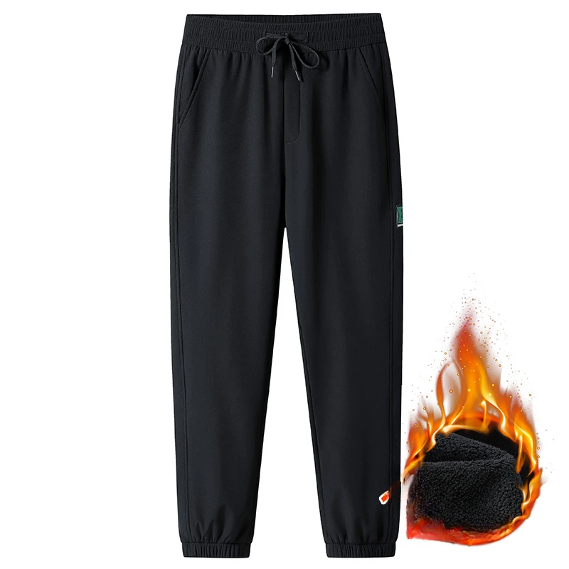 

New Chic Casual Outdoor Sweatpant Sport Jogger Elastic Waist Drawstring Pant Male Fleece Padded Men Fall Winter Straight Trouser