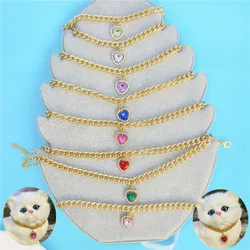 New Heart Rhinestone Pendant Pet Collar Holiday Party Decorate Collars for Pets Gold Color Chain Cats Puppy Supplies Accessories