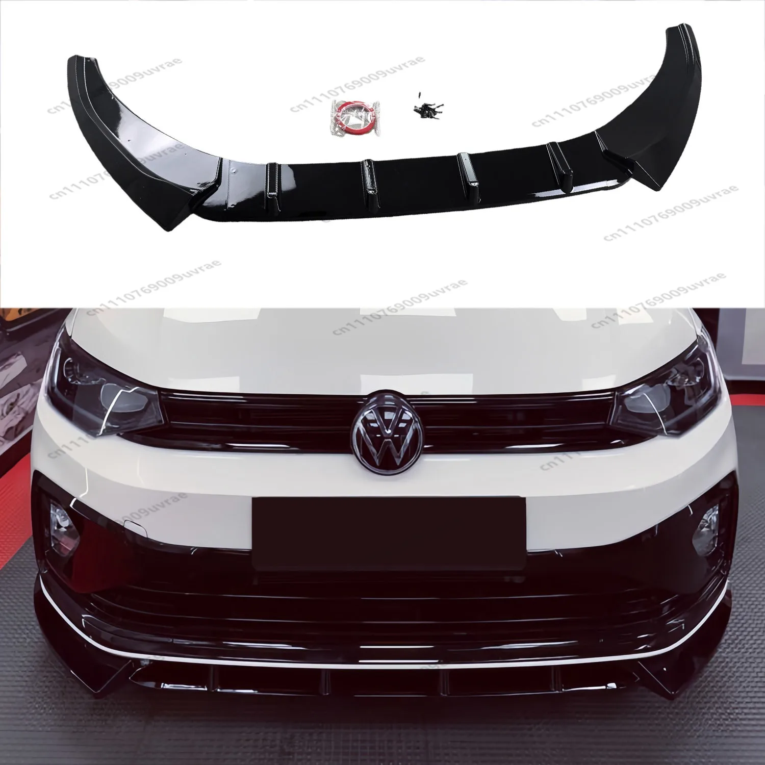 Alerón/Difusor Delantero de ABS Negro Brillante para VW Virtus GT/Polo Sedán 2022-2025, Kit de Carrocería Tuning