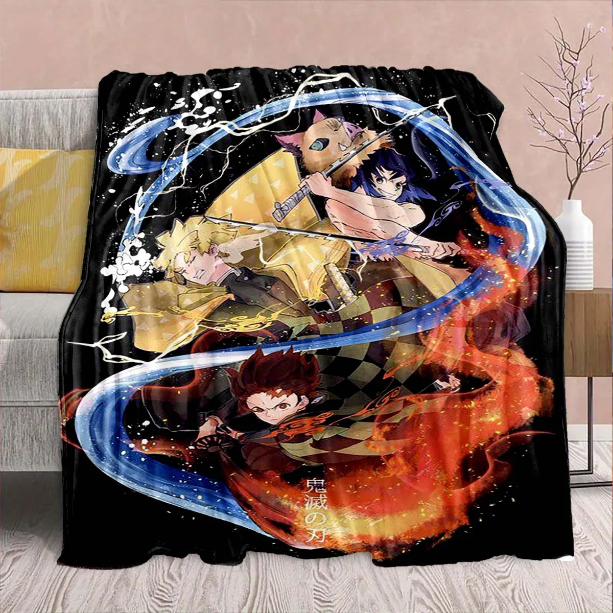 Demon Slayer Anime Flannel Blanket - Soft Warm Perfect for Sofa, Bedding Camping Travel Office Home Decor -QJY