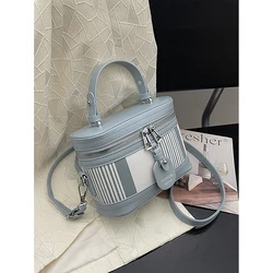 Korean Color Contrast Striped Canvas Splice Handbag Women High-end Fashion Mini Square Bag Casual Single Shoulder Crossbody Bag