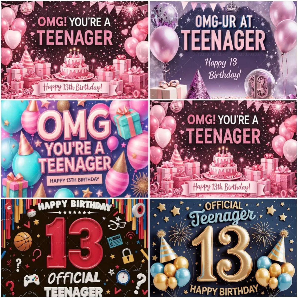 

13th Birthday Party Decoration Backdrop Balloons Champagne Cake Supplies Banner 13 Years Old Photography Background Prop Gifts
