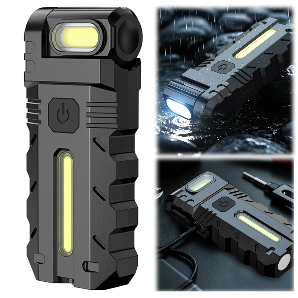 Magnetic LED Flashlight Mini Flashlight 180 Degree Rotating Head EDC Pocket Flashlight Flat Flashlight for Outdoor Emergency