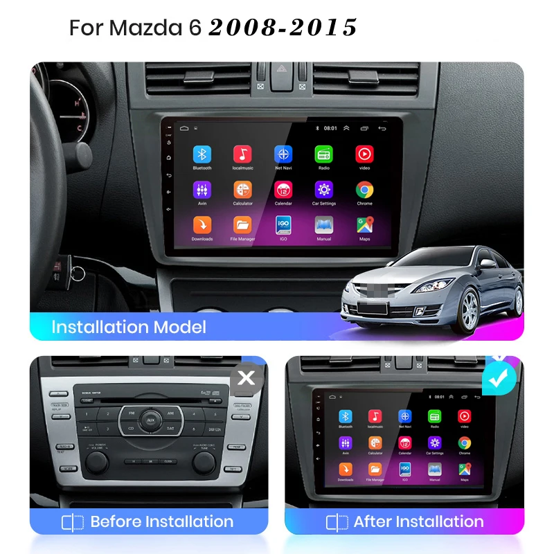 Android 13 radio For Mazda 6 Rui wing Mazda 6 GH 2008-2015 Car stereo Multimedia Player carplay Auto GPS Navigation 2din no dvd