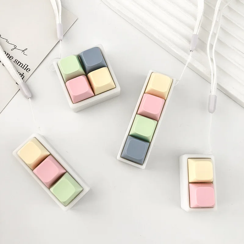 2/3/4 Keys Finger Keyboard Key Button Stress Relief Decompression Keychain Pass The Time Keycap Clicker Keychain Adult