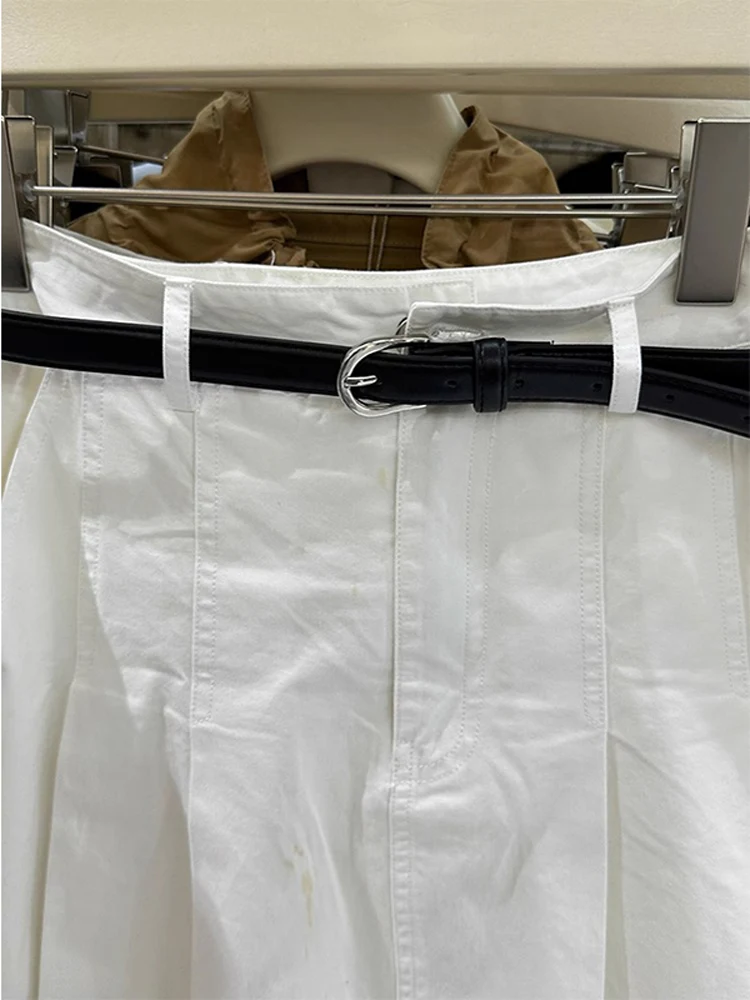 Primavera 2025 falda de cintura alta Vintage blanco plisado f-longitud mujer diseño Faion sensación versátil falda de Color puro