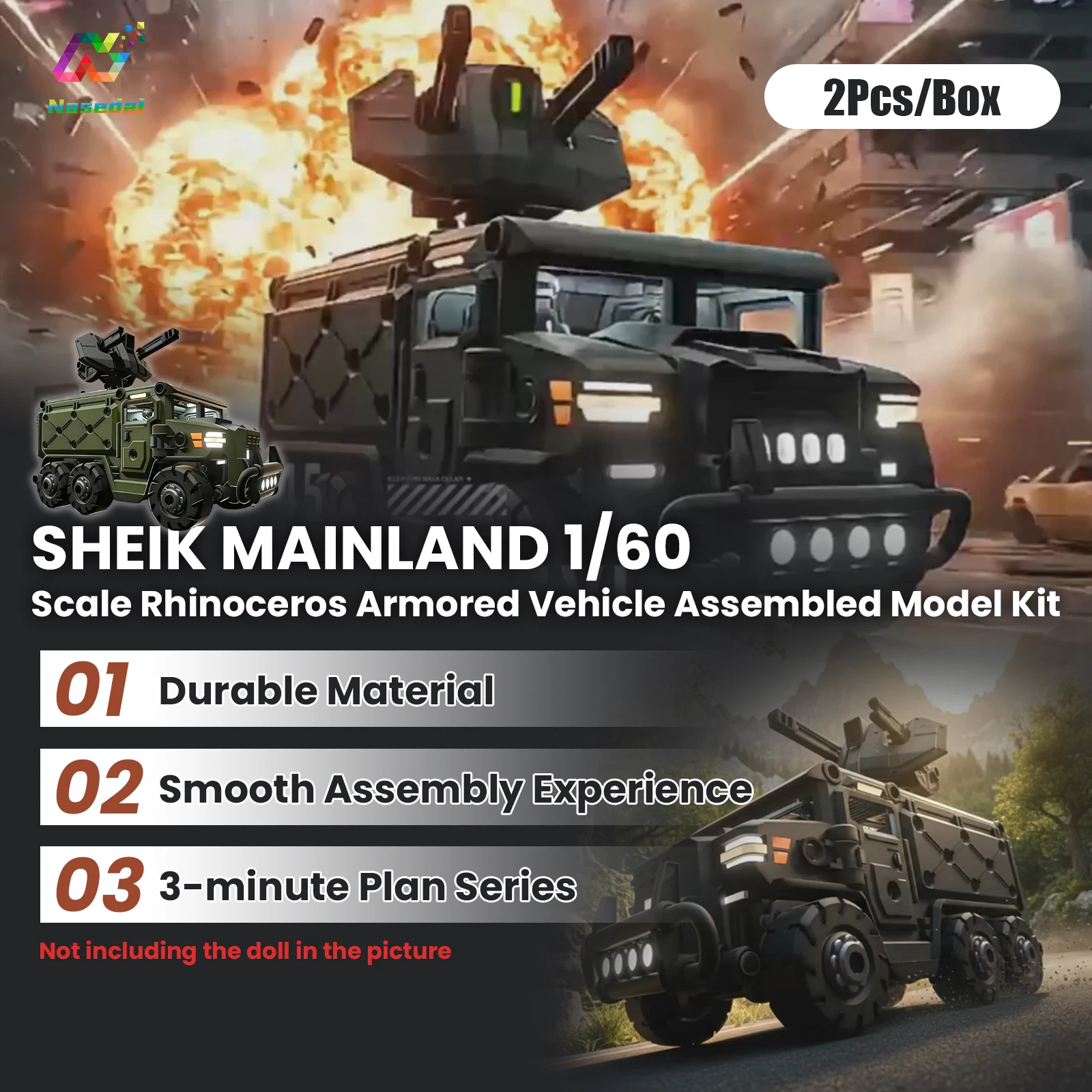 

SHEIK MAINLAND 3 MIN Project Series Lingxi 1/60 Scale Rhinoceros Armored Vehicle Assembled Model Kit for Collection Display