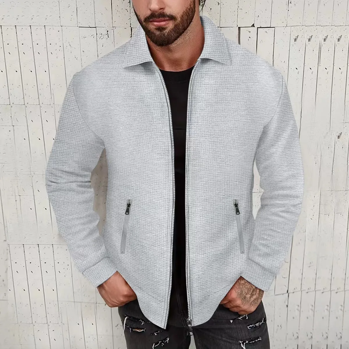 Chaqueta de moda de primavera 2024, chaqueta Bomber informal de calle para exteriores a prueba de viento, ropa de hombre con cremallera de solapa de