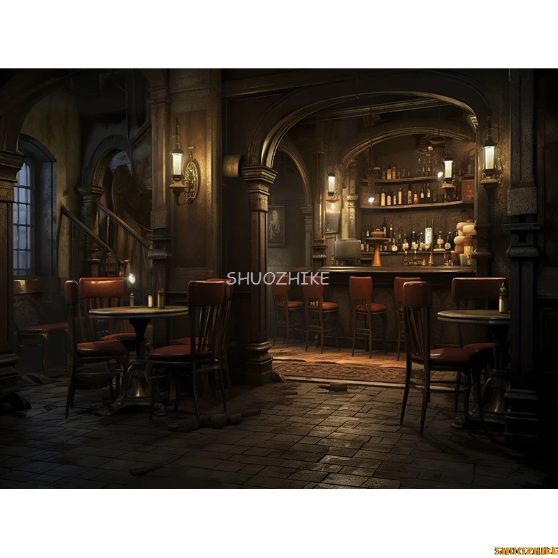 خمر الحانة القديمة باريستا مقهى بار التصوير خلفية دافئة القرون الوسطى نزل الخيال الرجعية استوديو الصور خلفية LJG-06