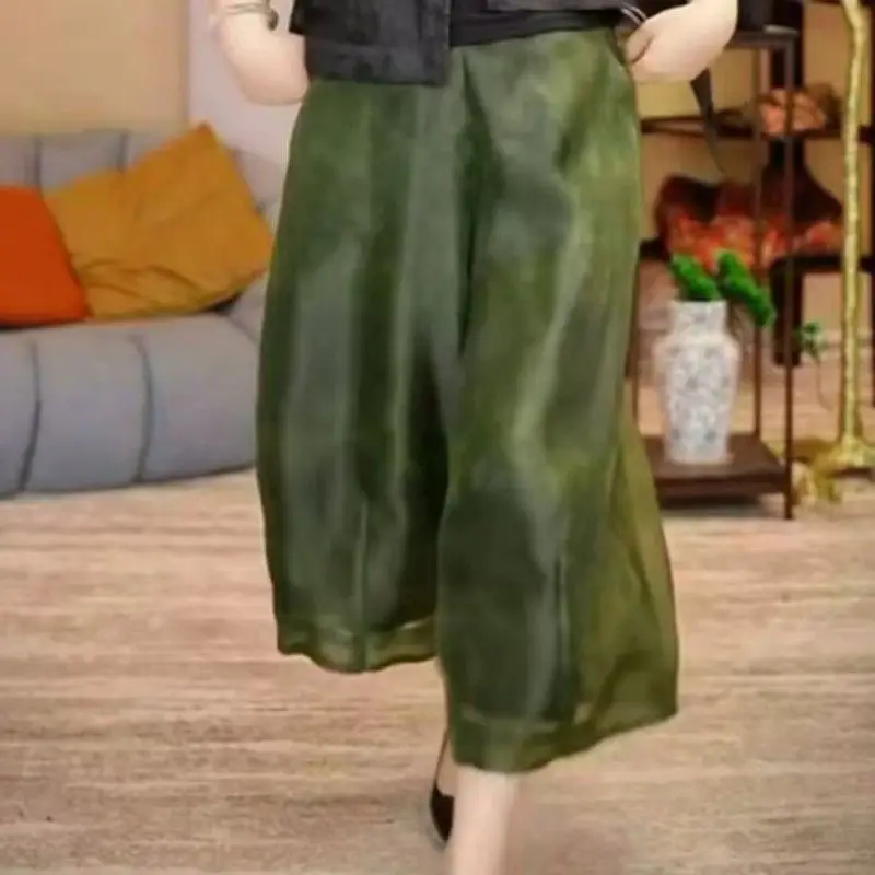 Loose chiffon sand  pants summer 2026 middle-aged and elderly wide-leg pants/thin/mother pants/high waist/new Chinese style