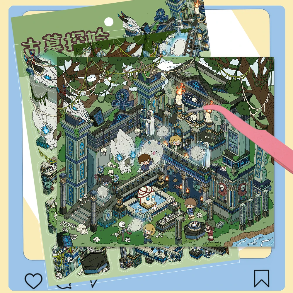 Big page! Tomb Exploration Miniature World Landscape Creation Family Interactive Puzzle Fun Handmade DIY Stickers