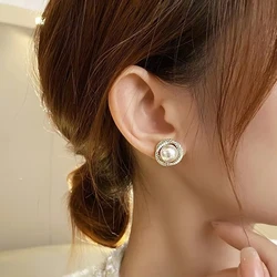 FTCY Trendy Shiny Round Pearl Stud Earrings For Women Geometric Whirlpool Shape Earrings for Woman Fashion Wedding Jewelry