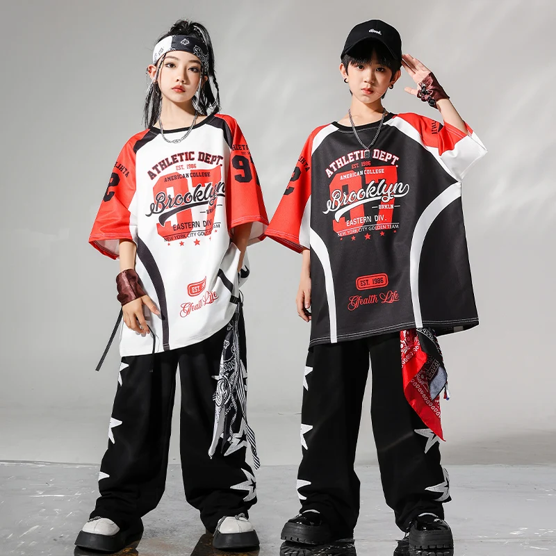 Street Dance Suit Kids Kpop Hip Hop Outfits Set Model Runway Performance Costumes Denim Casual Pants Girls Jazz Dance Clothing