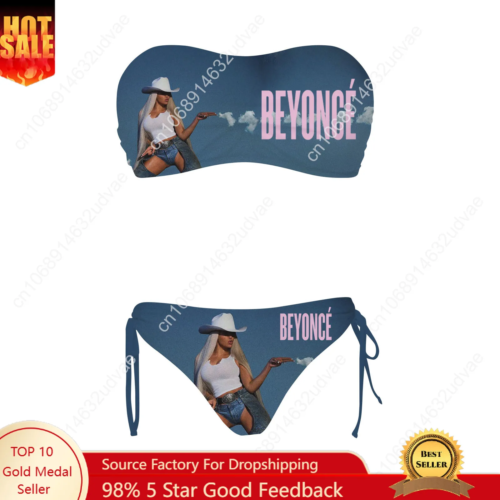 Beyoncé Swimsuit Womens Drawstring Two Piece Set Bathing Suits Personalized Swimwear Pool Party Bikini Customize Beachwear