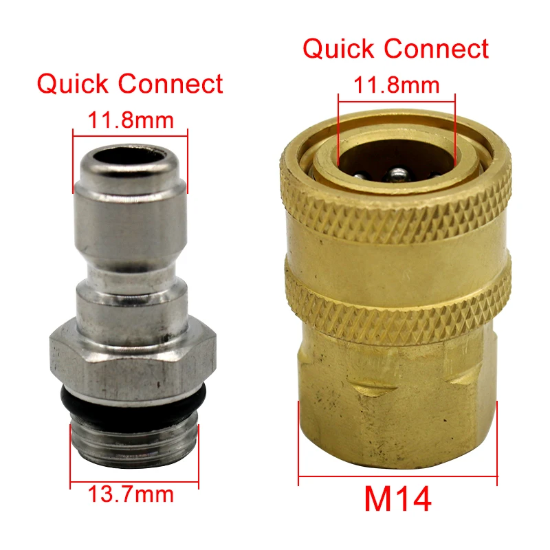 Conector De Latão Lavadora De Alta Pressão, Adaptador De Lavagem Fêmea, Conexão Rápida com Rosca M14 * 1.5, 1/4 pol