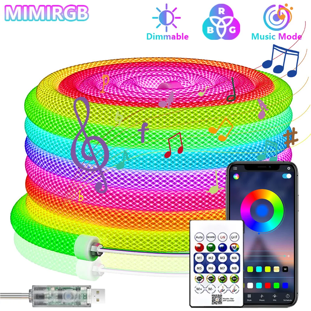 WS2812B LED Strip Neon Light 360 Degree Round Reticulate Pattern DC5V WS2811 RGB IC Smart Pixel Addressable Tape 50 Leds/m IP67