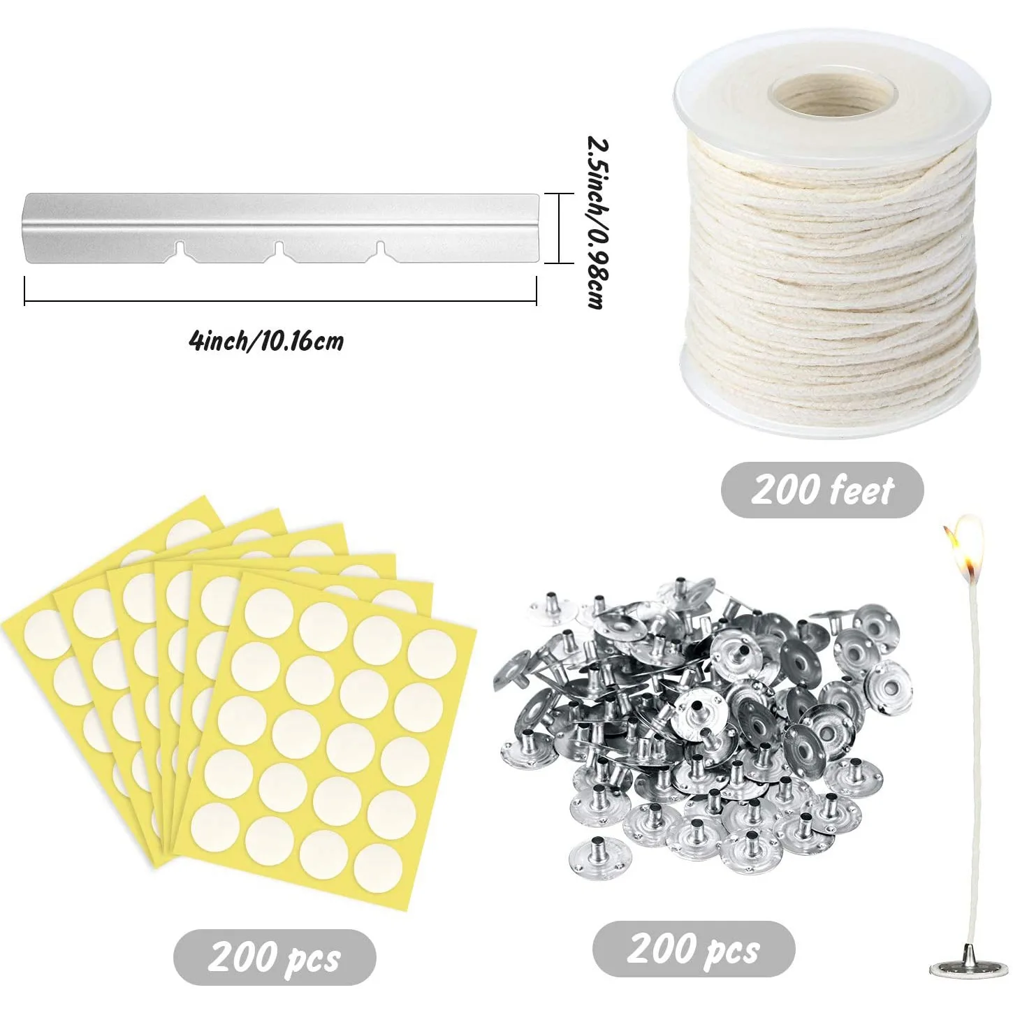 Candle Making Kit,Braided Wick,Wick Sustainer Tabs,Wick Stickers,Candle Wicks Holder For DIY Handmade Candle Making Kit-A21R