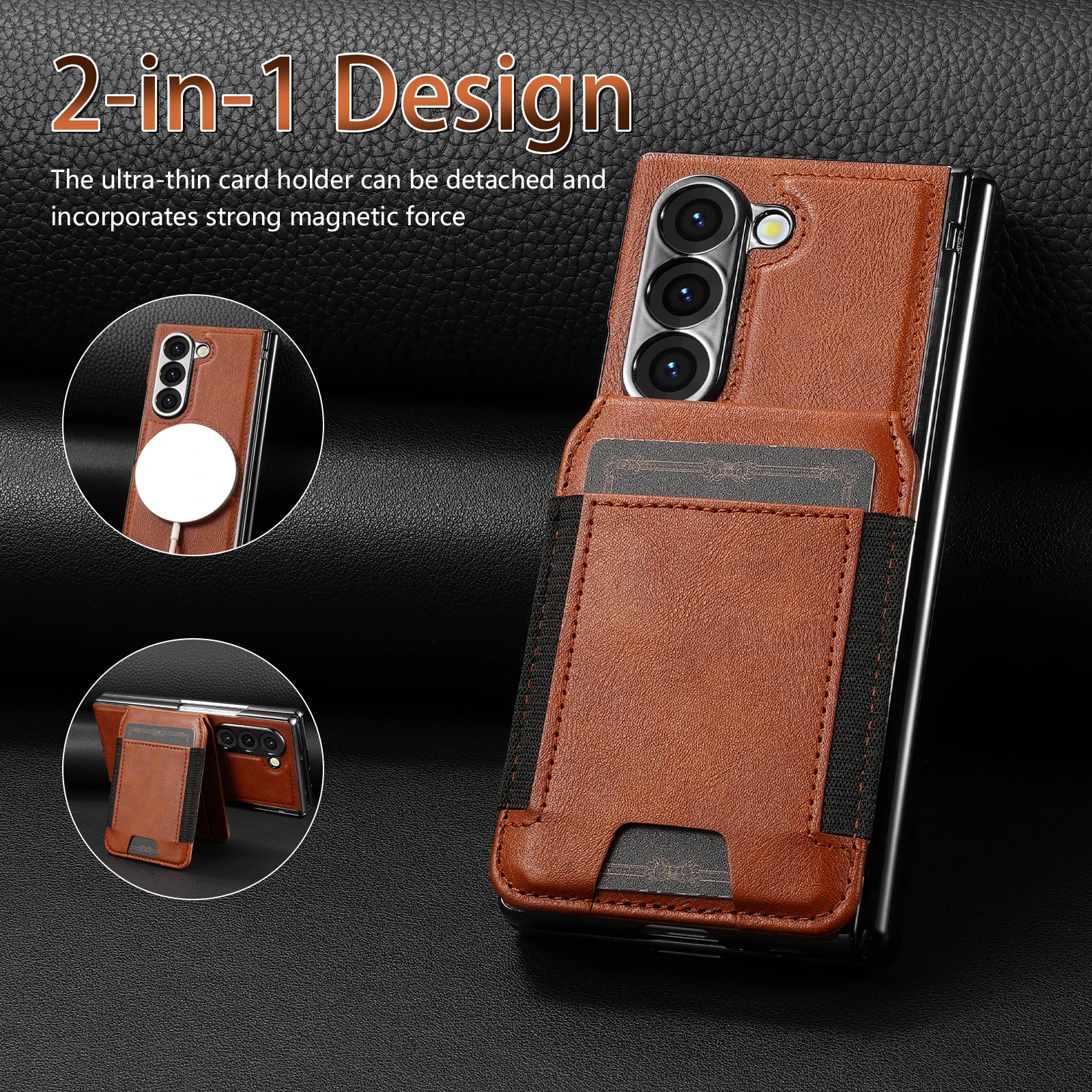 

2-in-1 Magnetic Card Holder Phone Case For Samsung Galaxy Z Fold 7 6 5 4 3 External Screen Glass Hinge Bracket Shockproof Cover