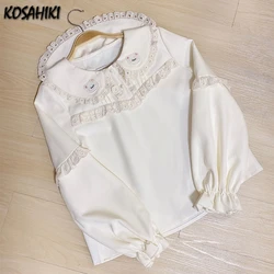 Japanese Kawaii Girl Sweet Cute Lolita Shirt Y2k Aesthetic Cartoon Embroidery Blouse Tops Women JK Loose Button Blusas Femme