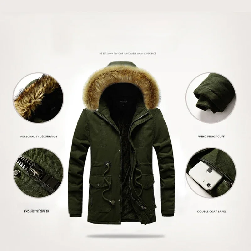 Men's Cargo Jacket Casual Outdoor Windproof Wear resistance Lined Lamb Fleece Warm Hooded Parka 2024 Vintage Men's Wear 3XL