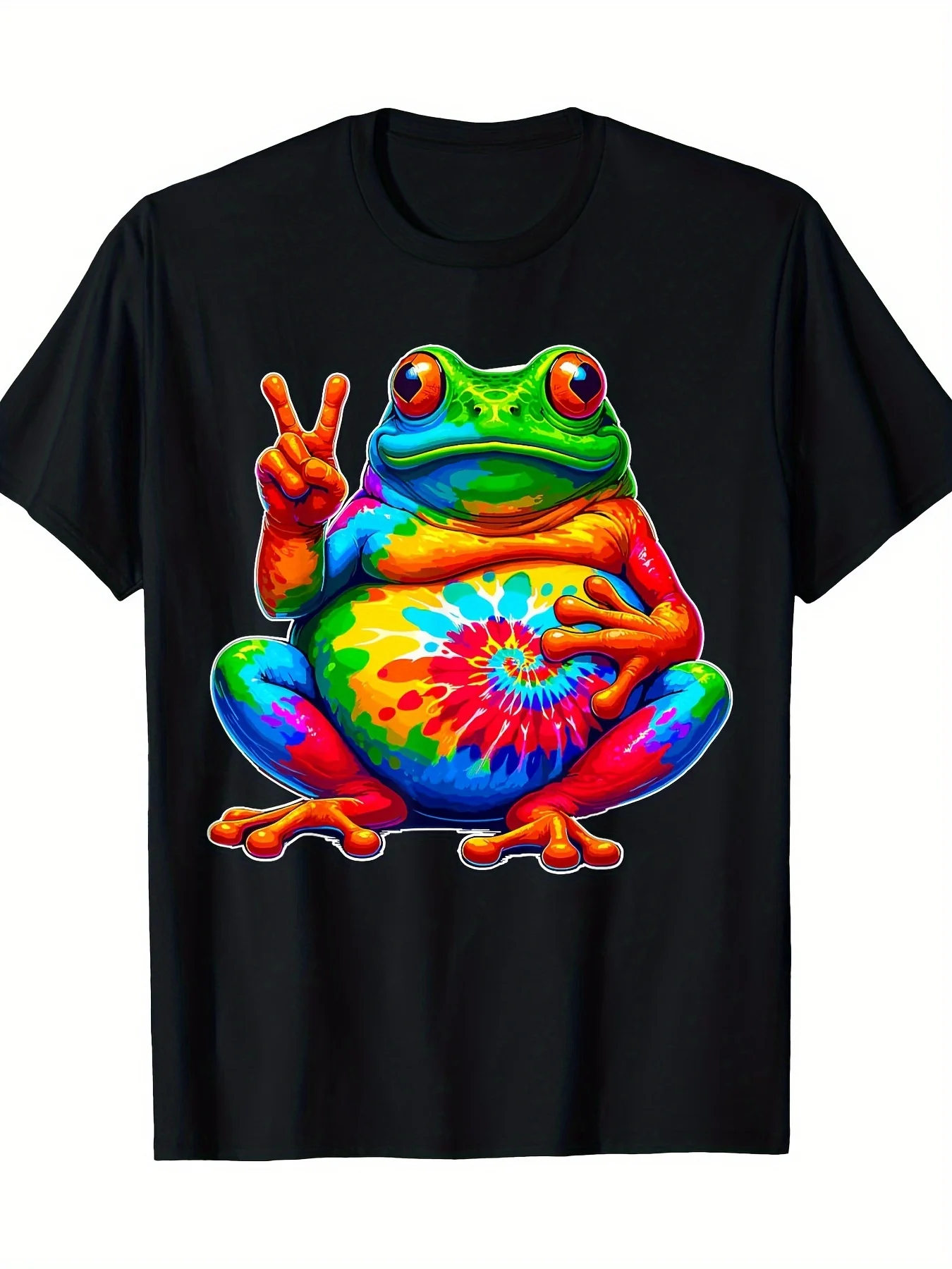 

Tie Dye Frog Peace Sign Hippie Graphic T-Shirt Men's Casual Short Sleeve Cotton Tee