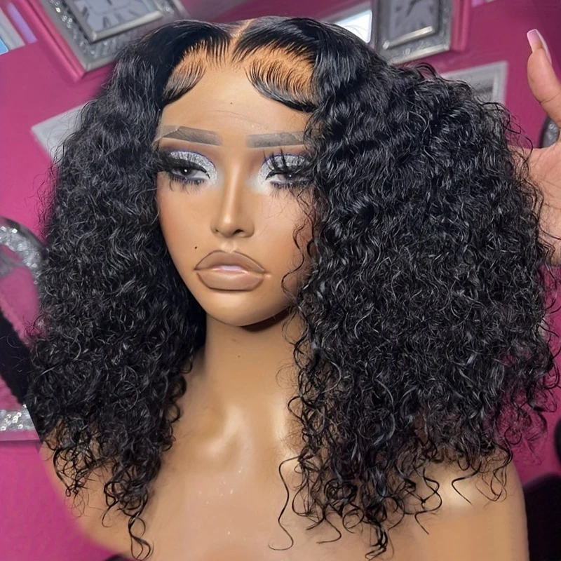 

Jerry Curly Short Bob Wigs Human Hair 13x4 Lace Frontal Wigs Human Hair Pre Plucked Hairline 150% Density Curly Wig For Women