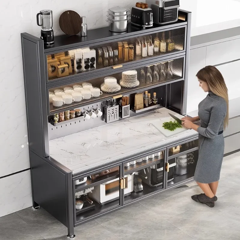 Kitchen shelves, floor to  ceiling multi  layer microwave, bowl storage, side lockers