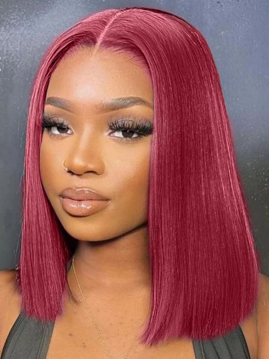 Peluca Frontal de encaje transparente crudo virgen cabello humano 99J corte cuadrado 13x4 Bob pelucas de cabello de lujo pelucas de cabello humano de encaje para mujeres 250%