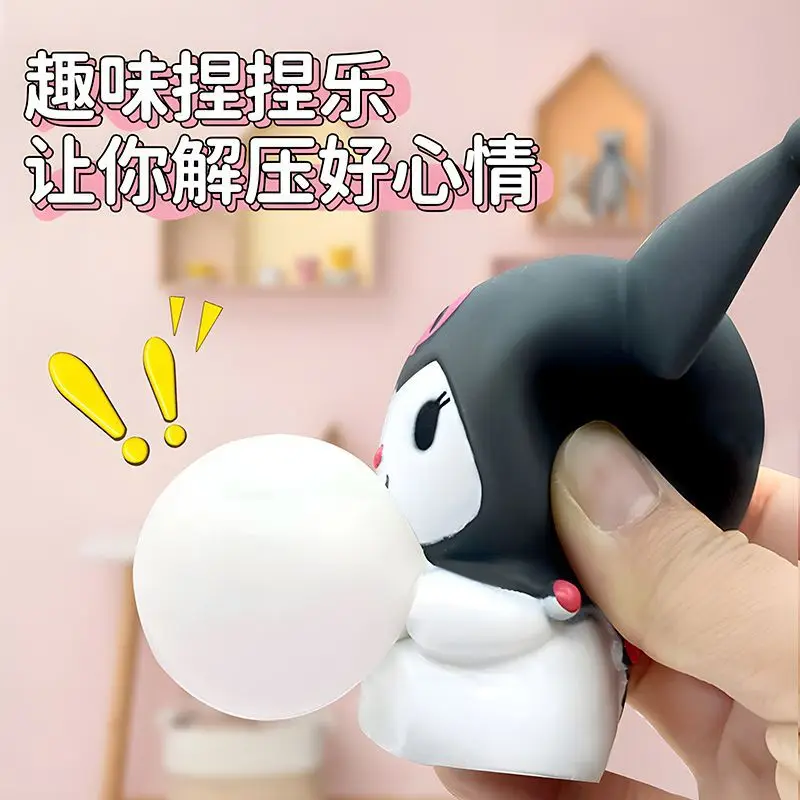 Sanrio Kawaii Melody Decompression Kuromi Cinnamoroll Stress Relief Squishy Blow Bubbles Pinch Toy Healing Children Gifts - Image 3